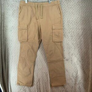 Pacsun Cargo Pants Mens XL Neutral Tan Beige Slim Straight Leg Pull On Stretch